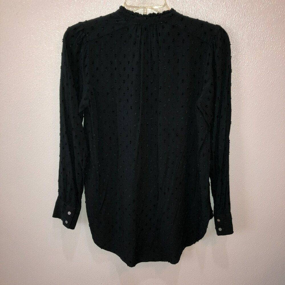 Loft Womens XS Black French Dot Embroidered L/S Button Up Blouse Top Shirt - Picture 6 of 8